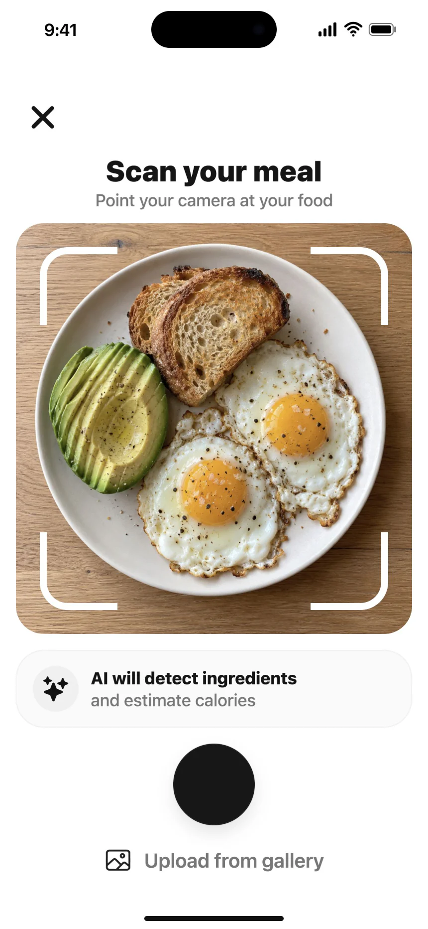 Momio camera with eggs, avocado and toast ready to scan.